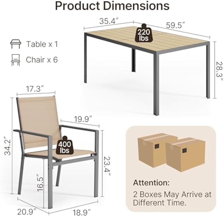 Brown 7‑Piece Patio Dining Set for 6