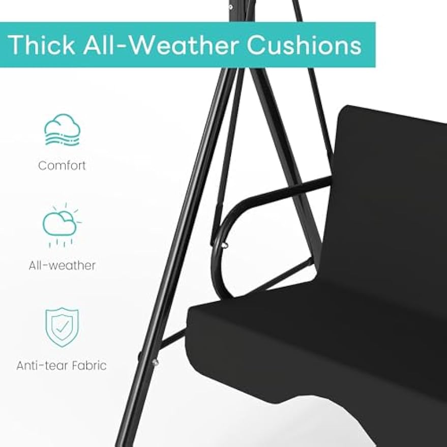 Black 3‑Person Patio Glider Swing Chair