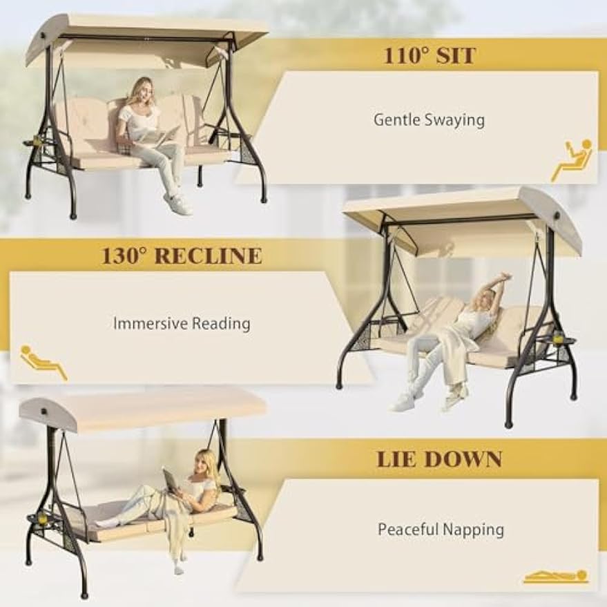 3‑Seat Convertible Patio Swing