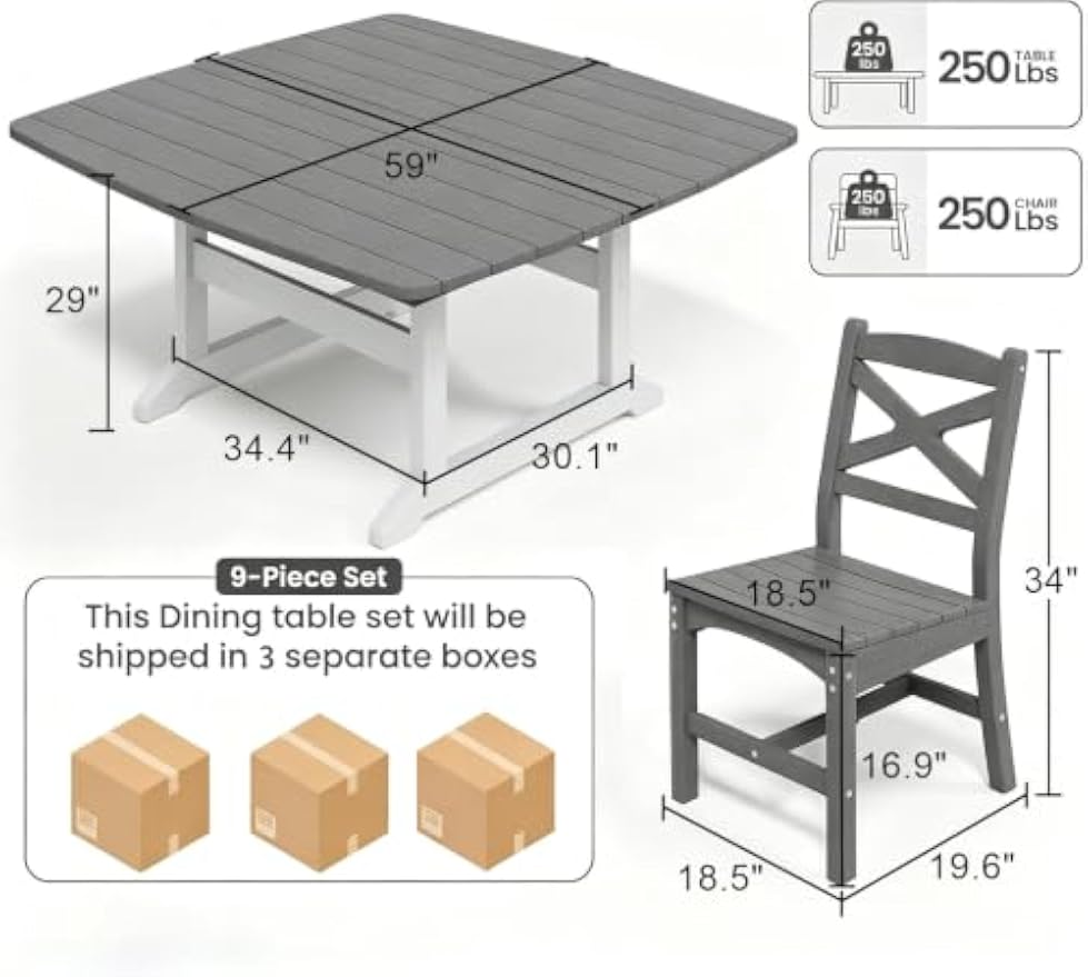 White & Grey 9‑Piece Patio Dining Set for 8