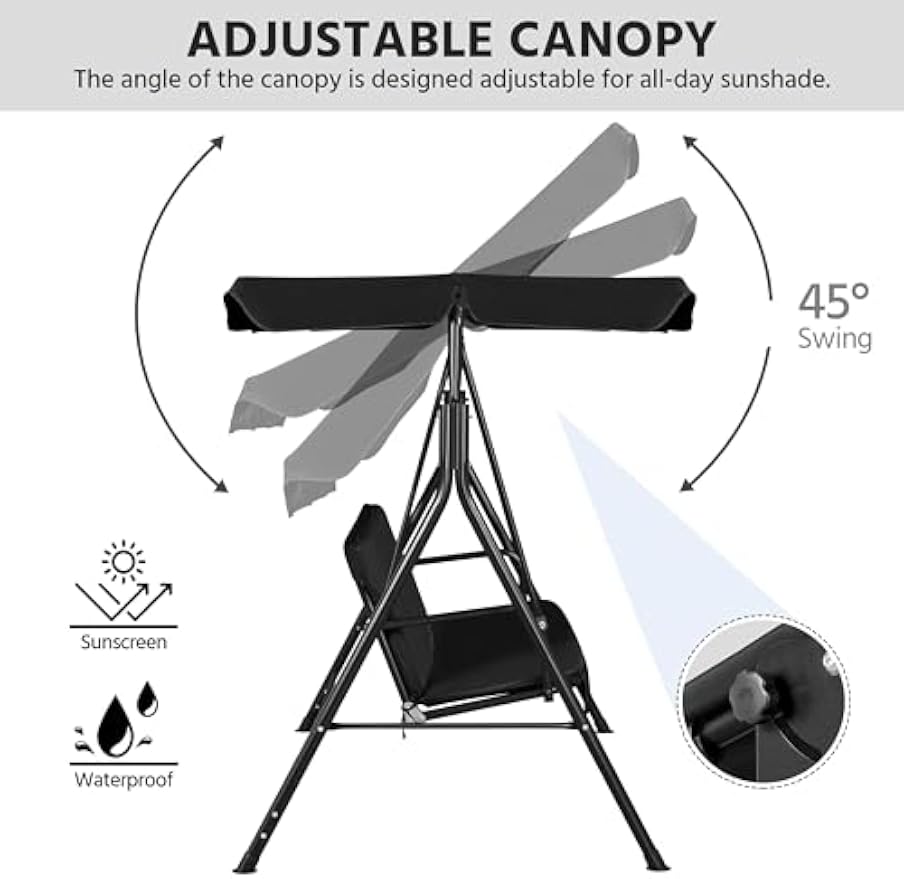 Black 3‑Seat Patio Swing Chair