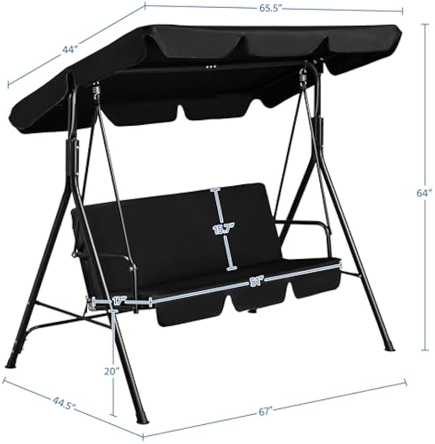 Black 3‑Seat Patio Swing Chair