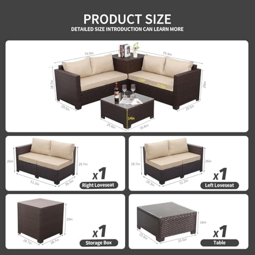 Brown Rattan 4‑Piece Patio Conversation Set