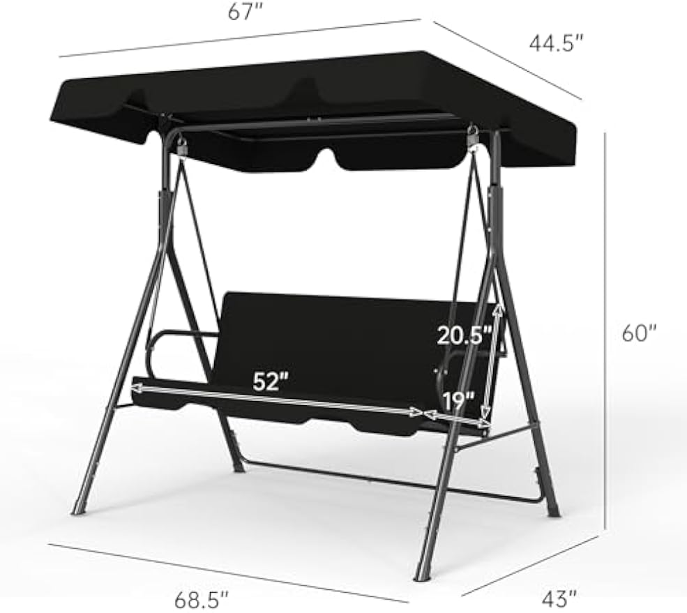 Black 3‑Person Patio Glider Swing Chair