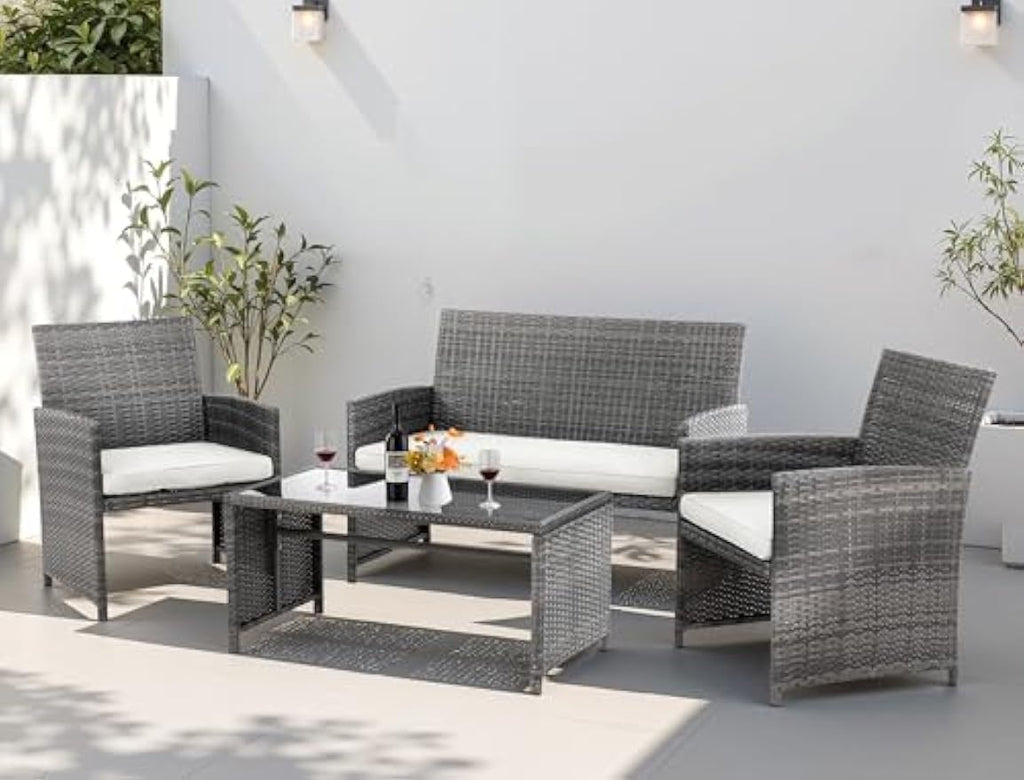 Beige 4‑Piece Wicker Patio Set
