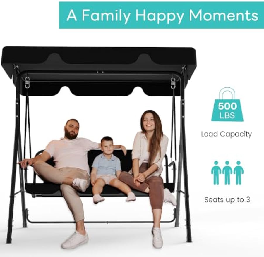 Black 3‑Person Patio Glider Swing Chair