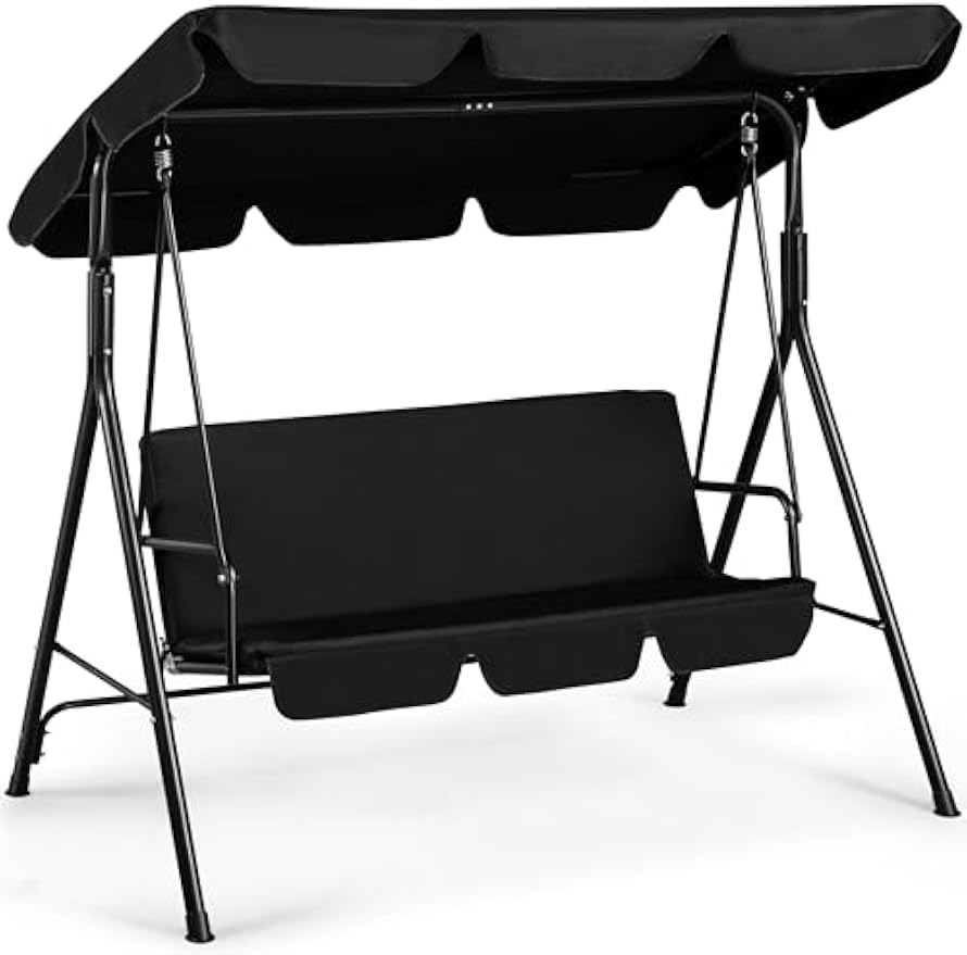 Black 3‑Seat Patio Swing Chair