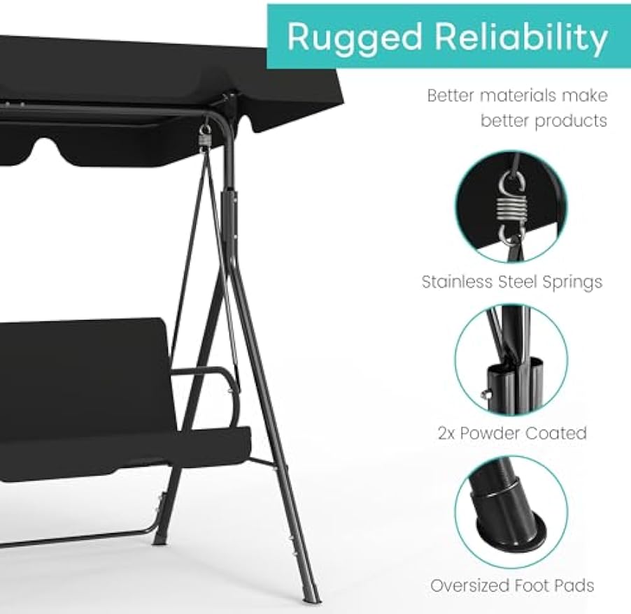 Black 3‑Person Patio Glider Swing Chair