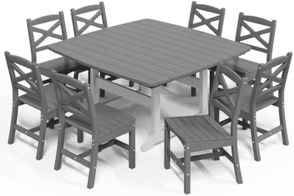 White & Grey 9‑Piece Patio Dining Set for 8