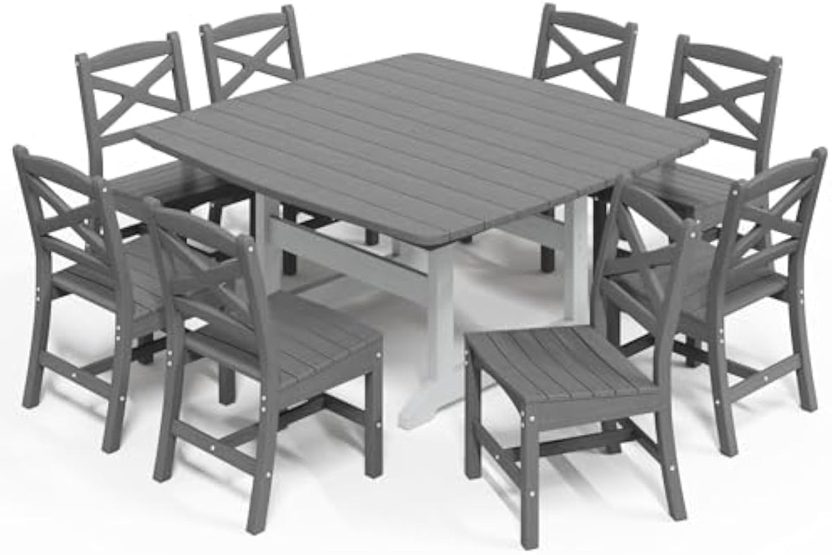 White & Grey 9‑Piece Patio Dining Set for 8