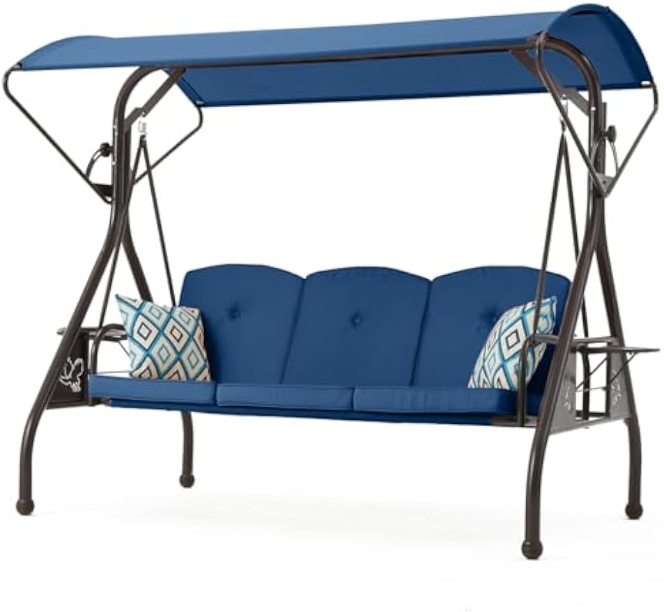 Blue 3‑Seat Patio Swing Bed