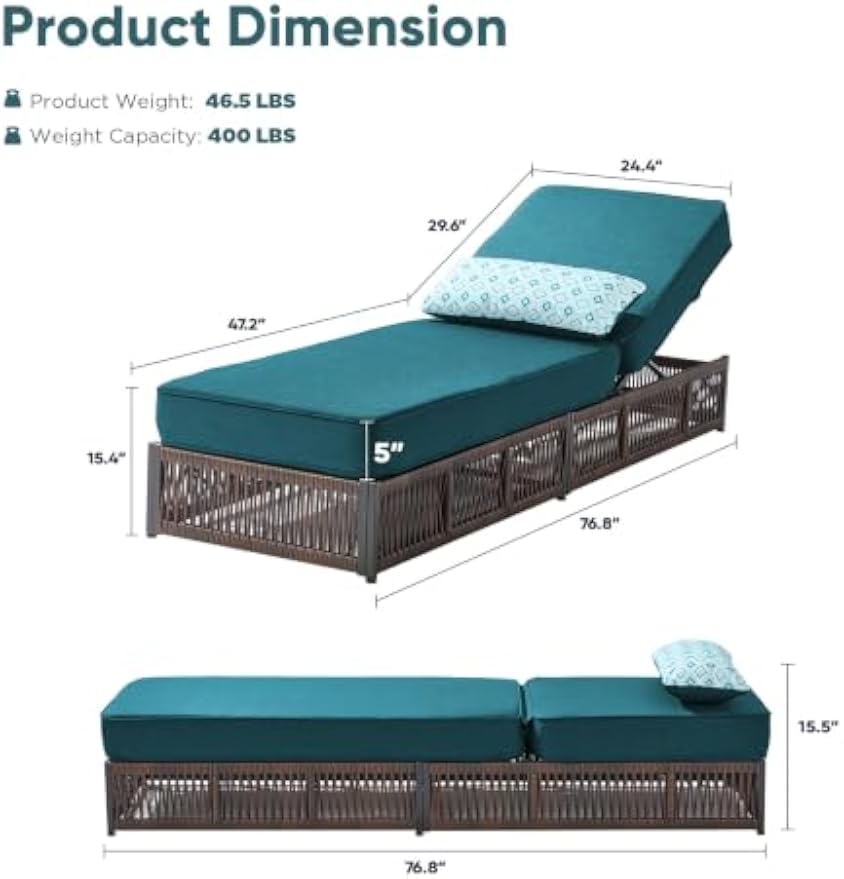 Green Wicker Adjustable Patio Chaise Lounge