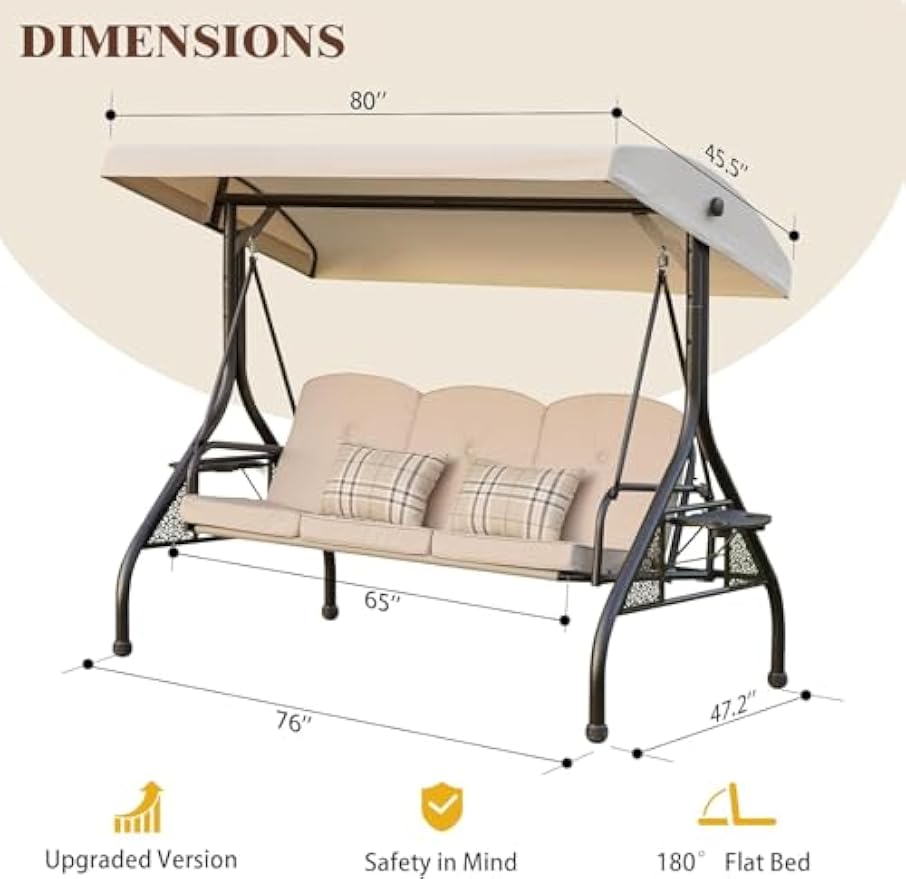 3‑Seat Convertible Patio Swing