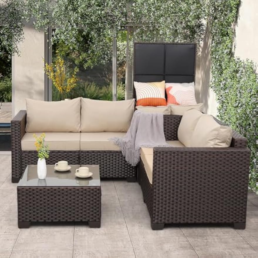 Brown Rattan 4‑Piece Patio Conversation Set