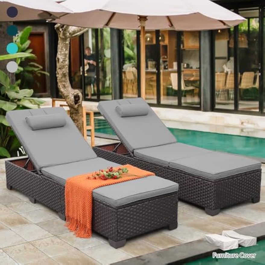 2‑Pack Brown Wicker Patio Chaise Lounges
