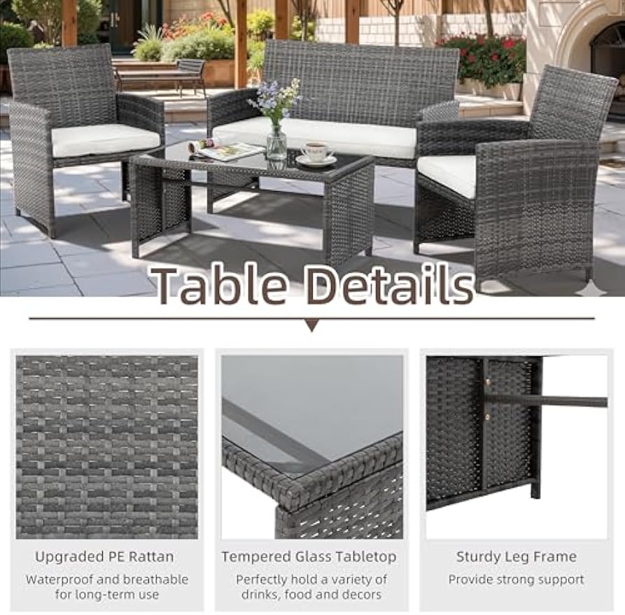 Beige 4‑Piece Wicker Patio Set