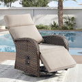 Beige Wicker Zero‑Gravity Swivel Recliner