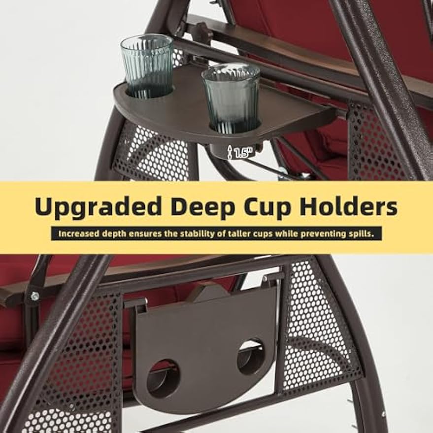 Wine Red 3‑Person Patio Swing Bed