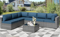 Blue 7‑Piece PE Wicker Patio Set