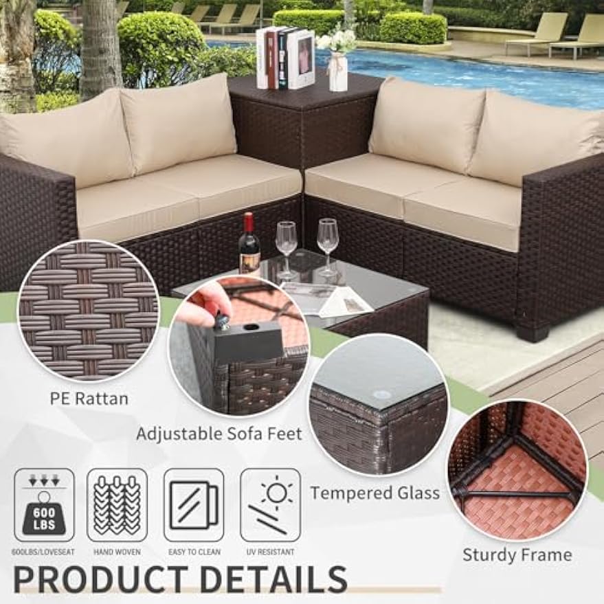 Brown Rattan 4‑Piece Patio Conversation Set