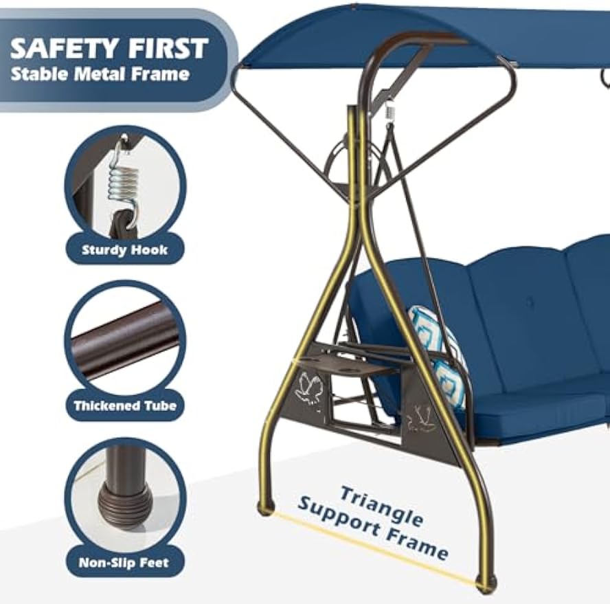 Blue 3‑Seat Patio Swing Bed