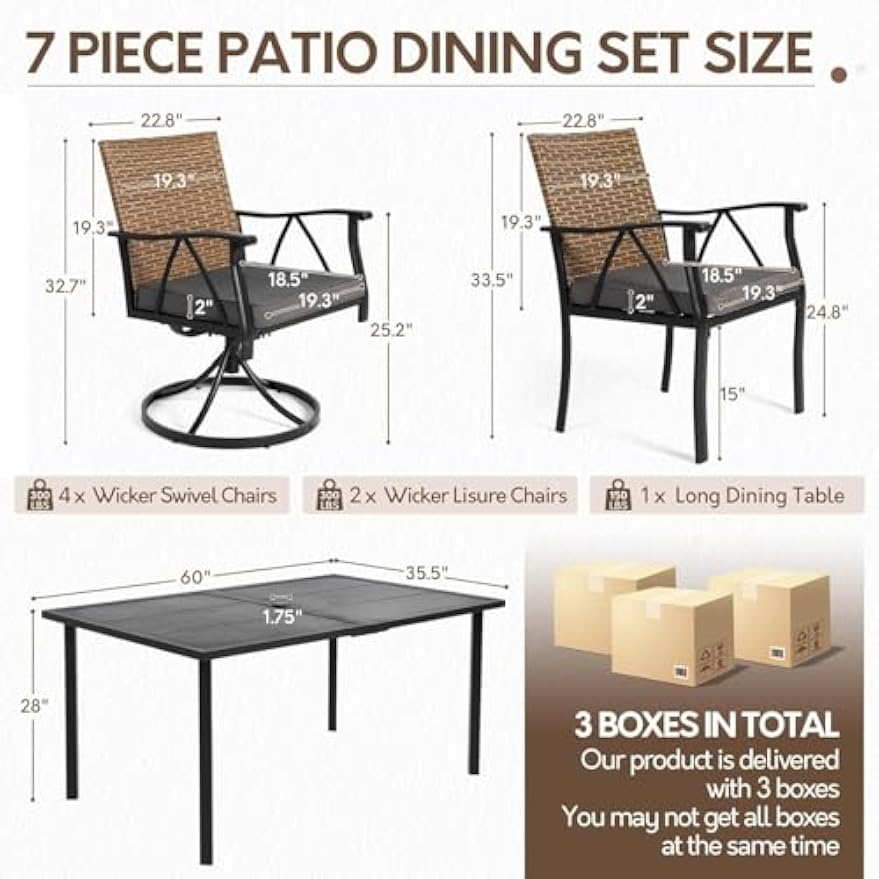 Black & Brown 7‑Piece Patio Dining Set for 6