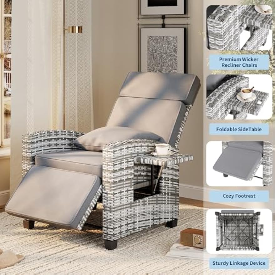 Wicker Adjustable Patio Recliner Chair