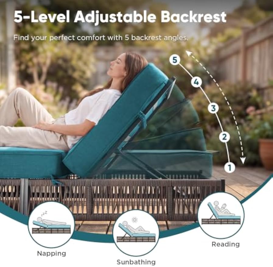 Green Wicker Adjustable Patio Chaise Lounge