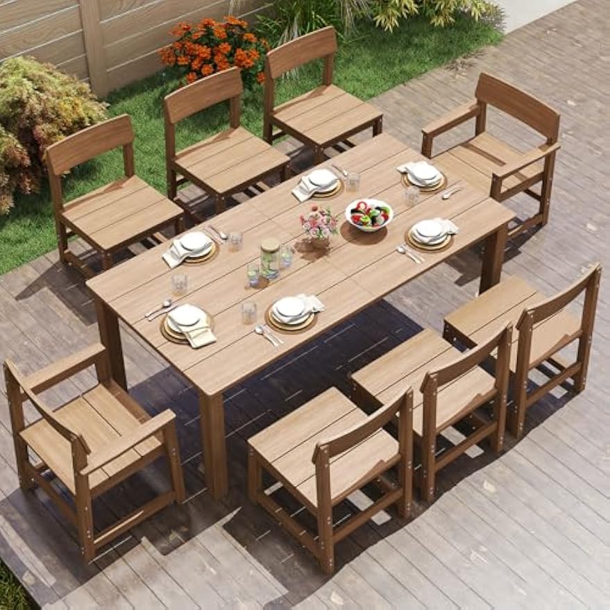 Wooden Color 9‑Piece Patio Dining Set for 8