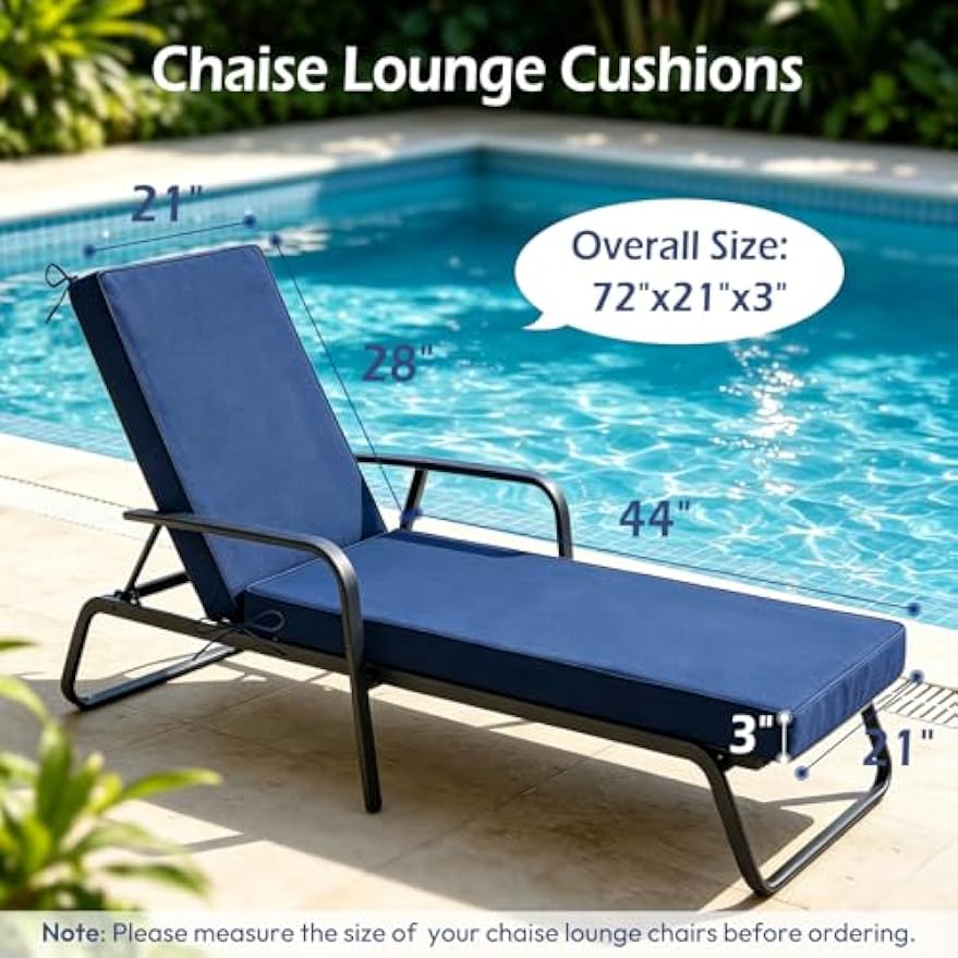 Navy Blue Outdoor Chaise Lounge Cushion