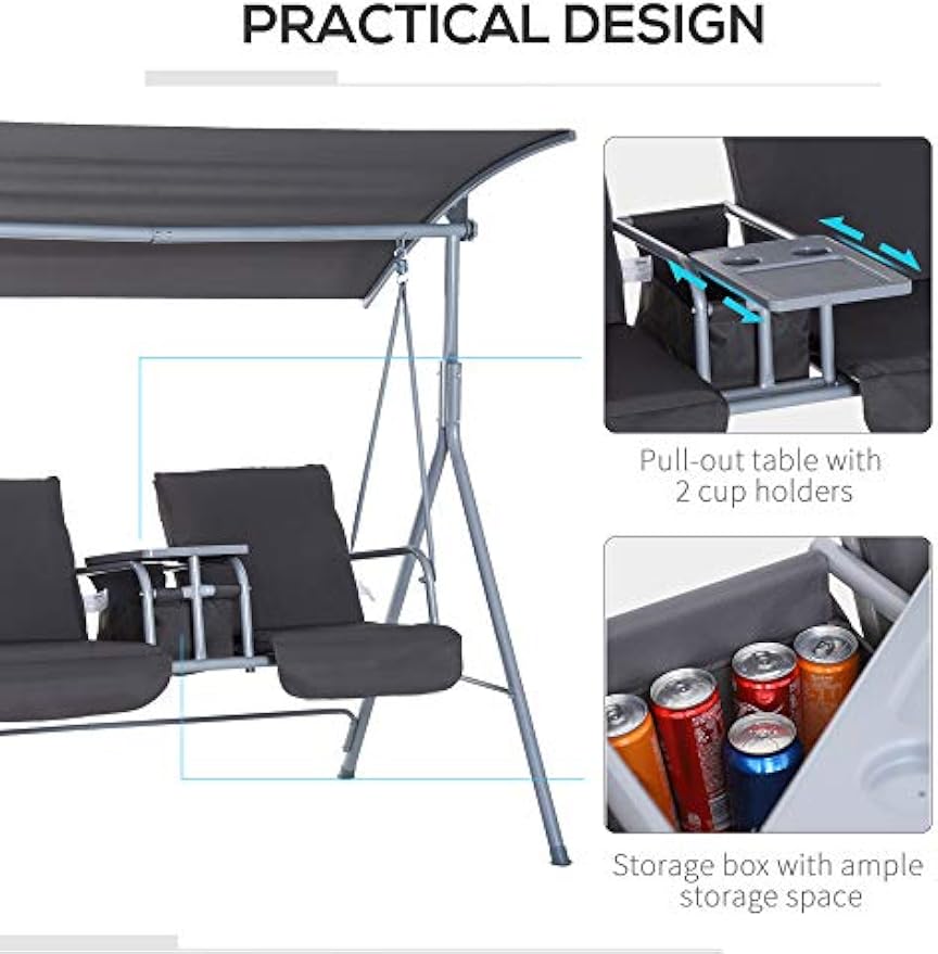 Grey 2‑Person Patio Porch Swing