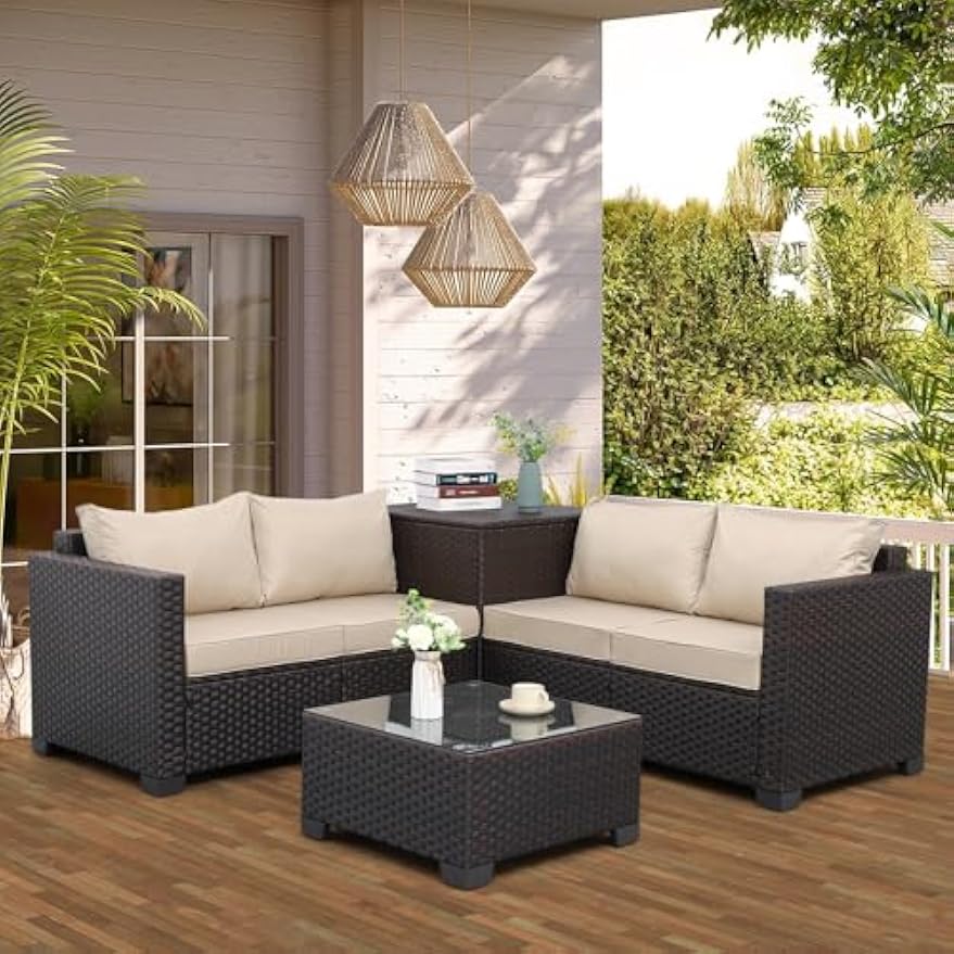 Brown Rattan 4‑Piece Patio Conversation Set