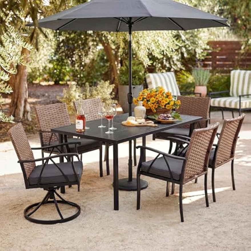 Black & Brown 7‑Piece Patio Dining Set for 6