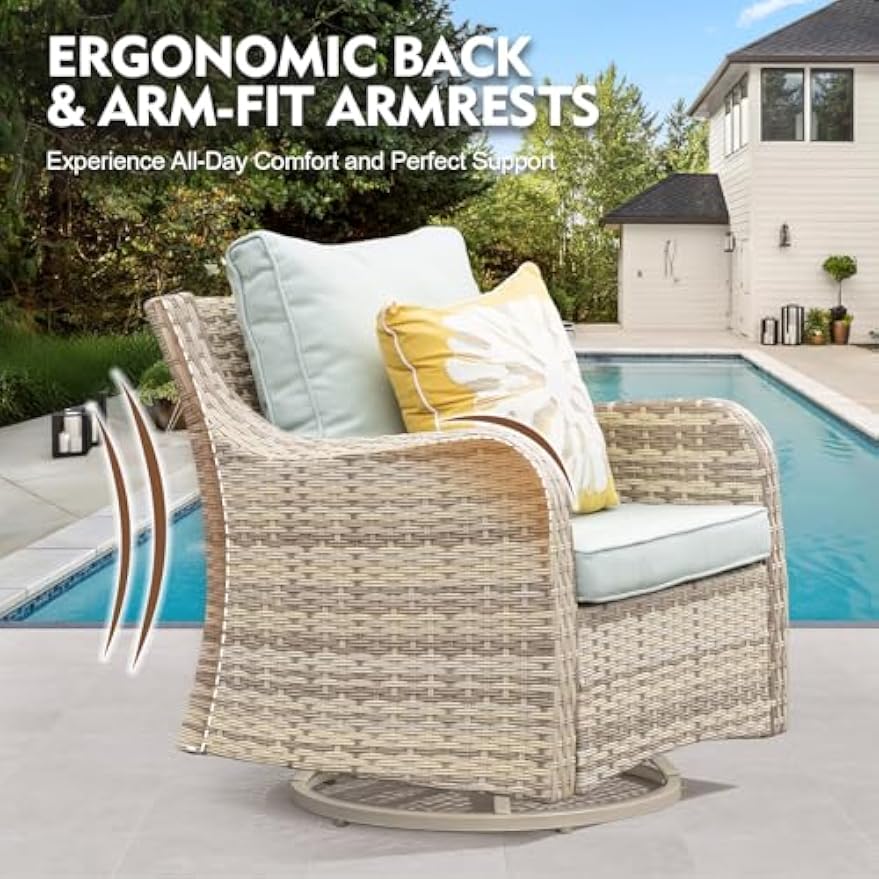 Blue 7‑Piece Wicker Patio Conversation Set