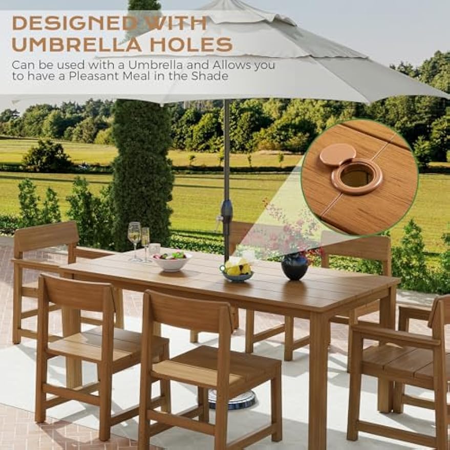 Wooden Color 9‑Piece Patio Dining Set for 8