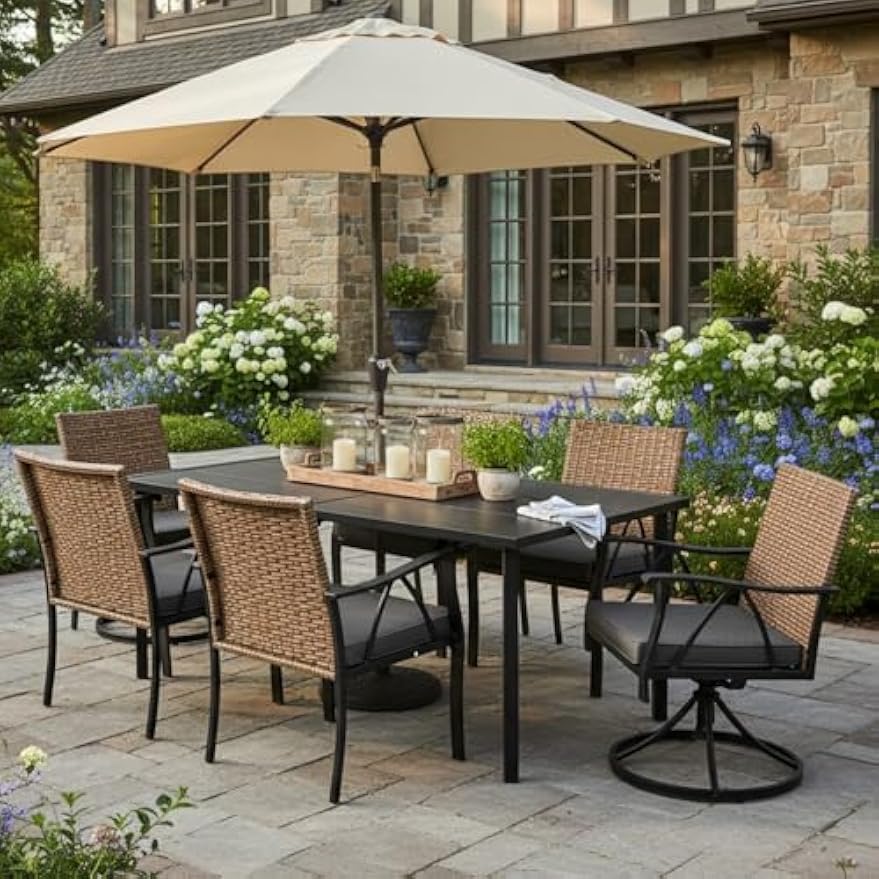Black & Brown 7‑Piece Patio Dining Set for 6