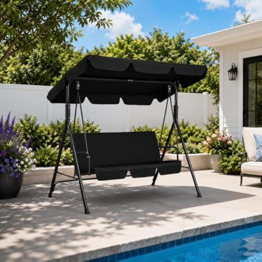 Black 3‑Seat Patio Swing Chair