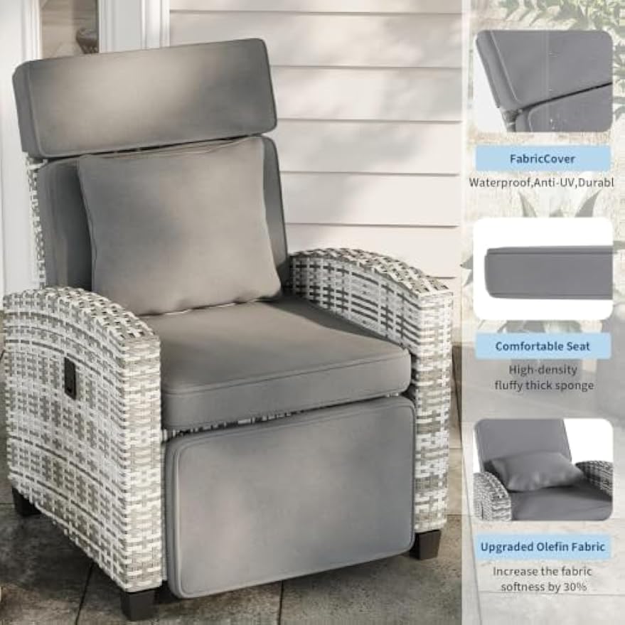 Wicker Adjustable Patio Recliner Chair