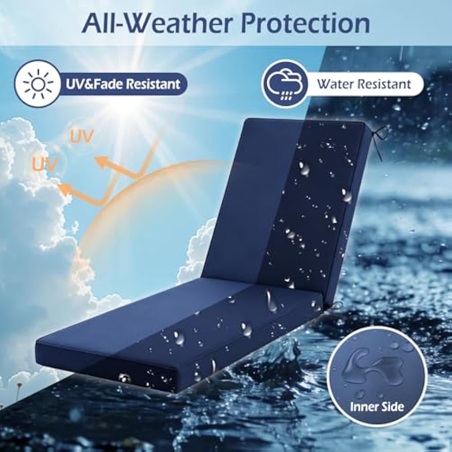 Navy Blue Outdoor Chaise Lounge Cushion
