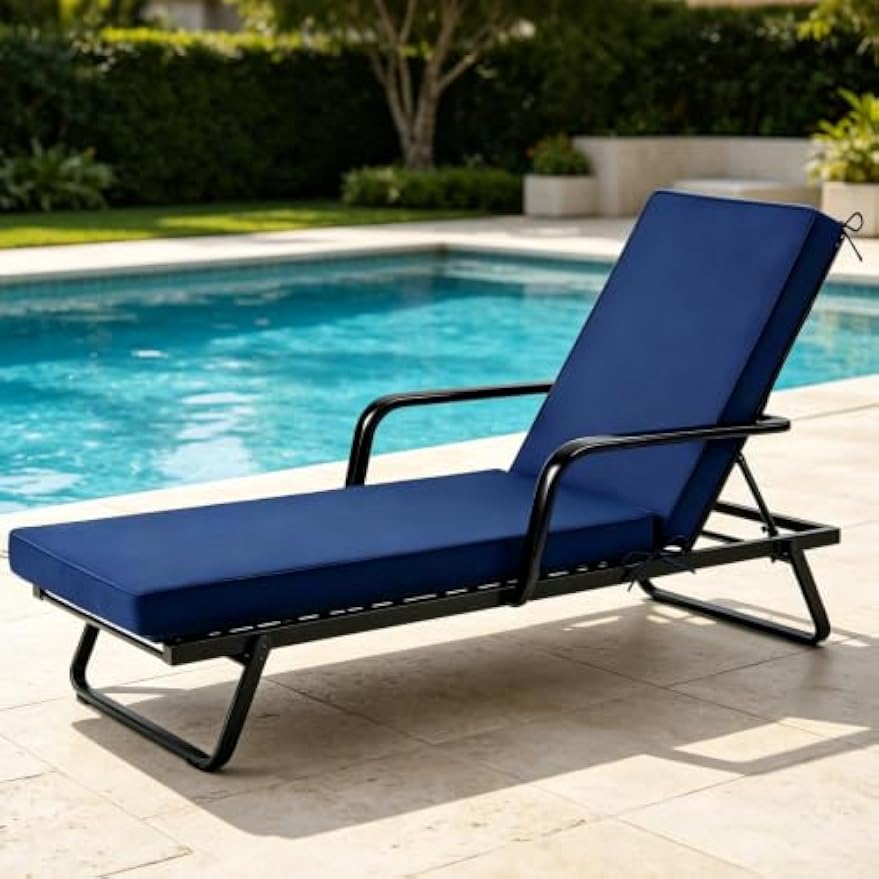 Navy Blue Outdoor Chaise Lounge Cushion