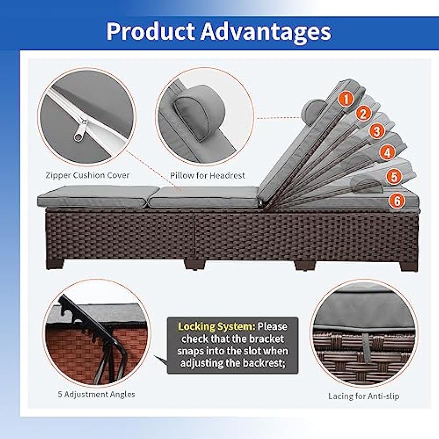 2‑Pack Brown Wicker Patio Chaise Lounges