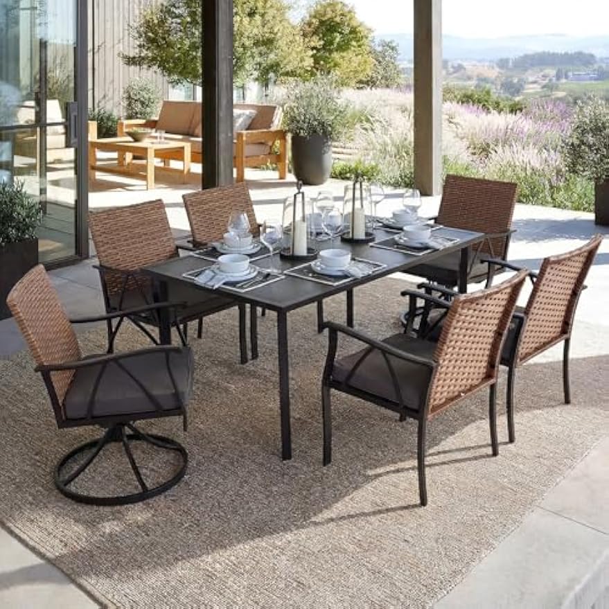 Black & Brown 7‑Piece Patio Dining Set for 6