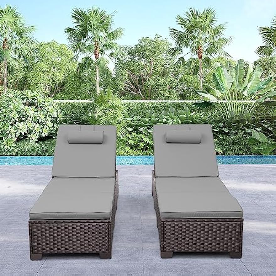 2‑Pack Brown Wicker Patio Chaise Lounges