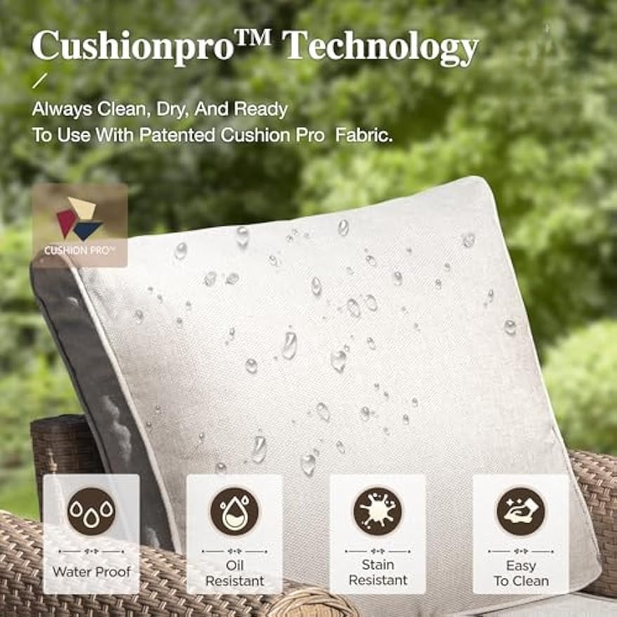 Beige 6‑Piece Wicker Patio Set