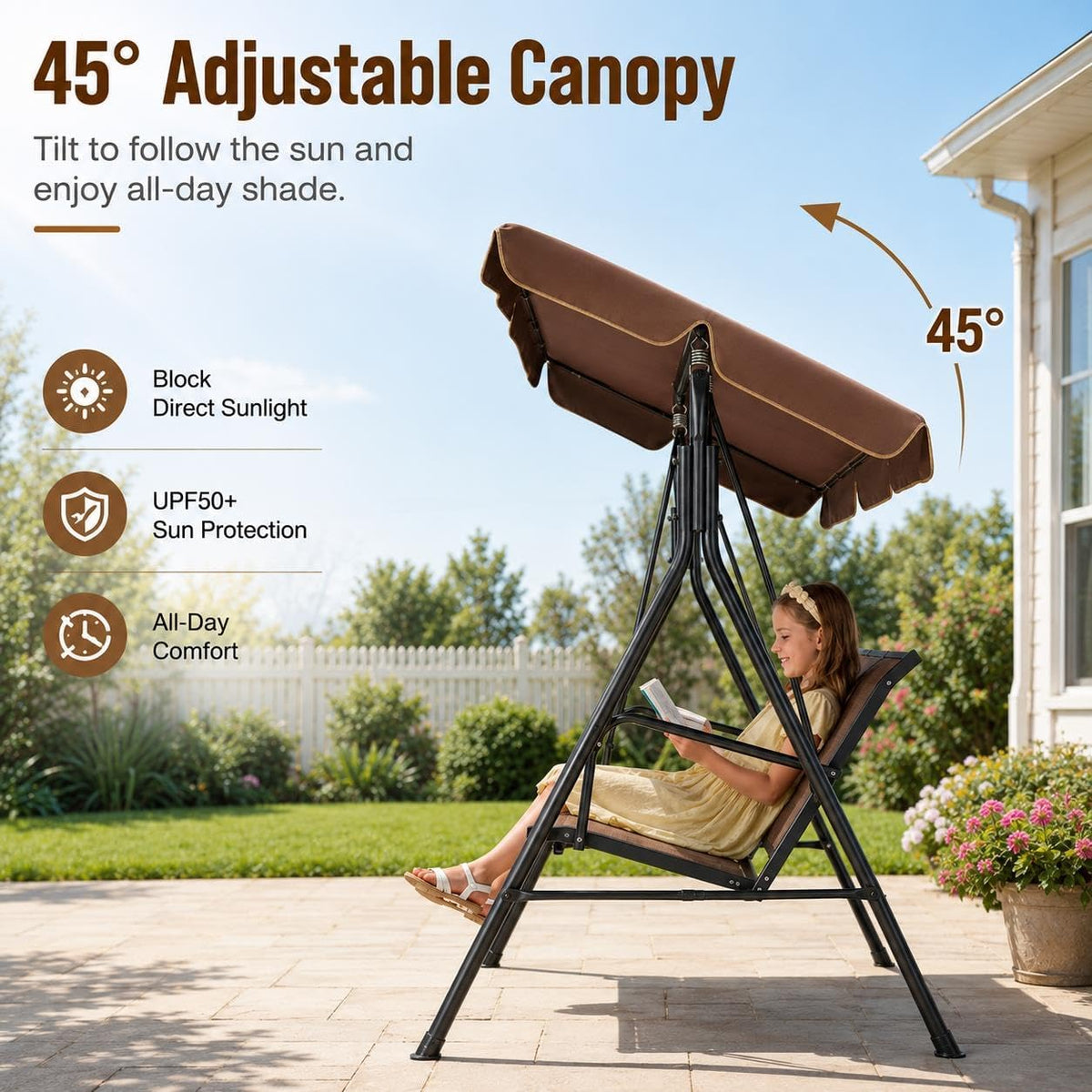 Dark Brown 3‑Seat Patio Swing Chair