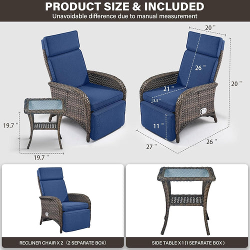 3‑Pack Brown Wicker Patio Recliner Set