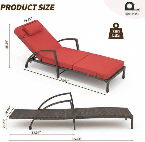 2‑Pack Rattan Patio Chaise Lounge Set