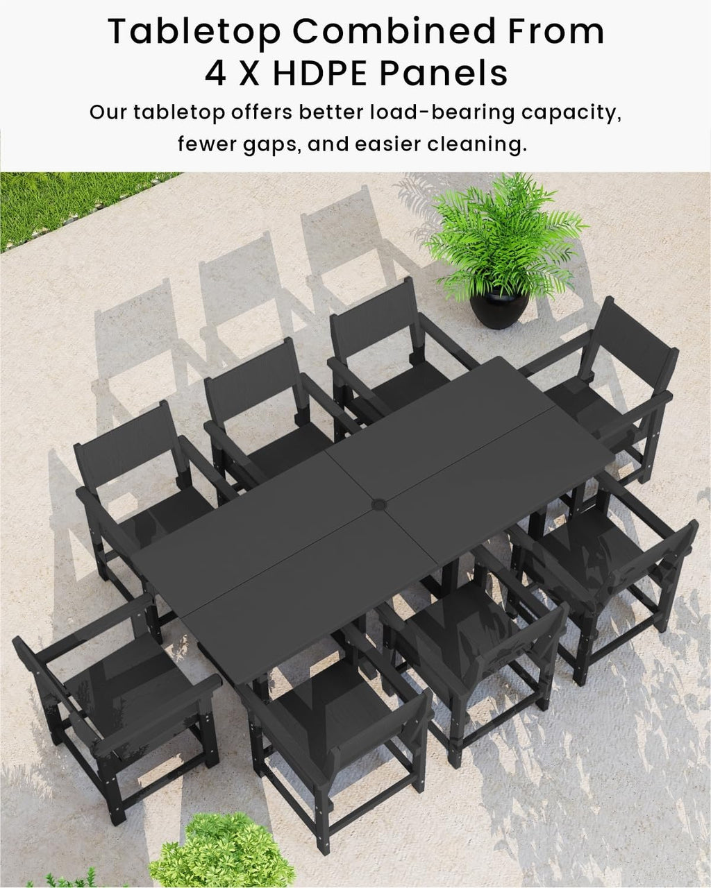 Black 9‑Piece HDPE Dining Set for 8