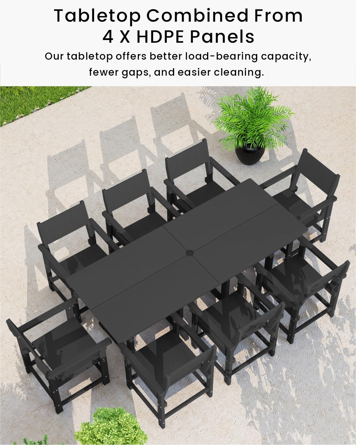Black 9‑Piece HDPE Dining Set for 8