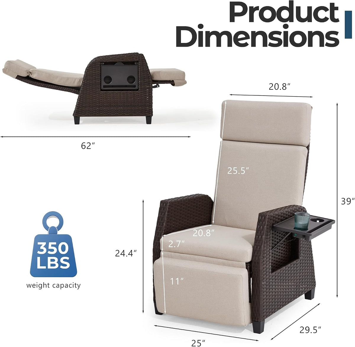 Beige Wicker Patio Recliner Chair